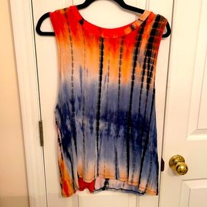 Red/Orange and Blue Tie-Dye Open Back Tank